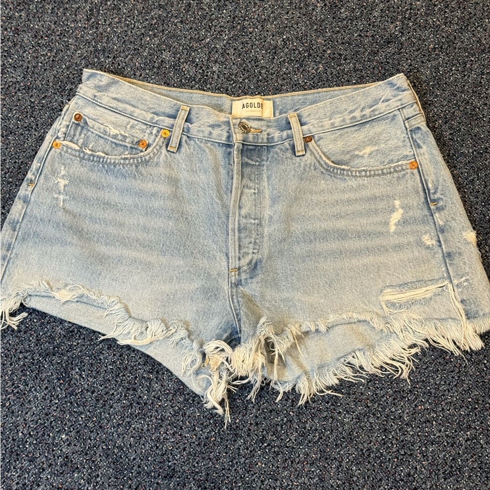Agolde Women's Frayed Jean Shorts - Light Blue